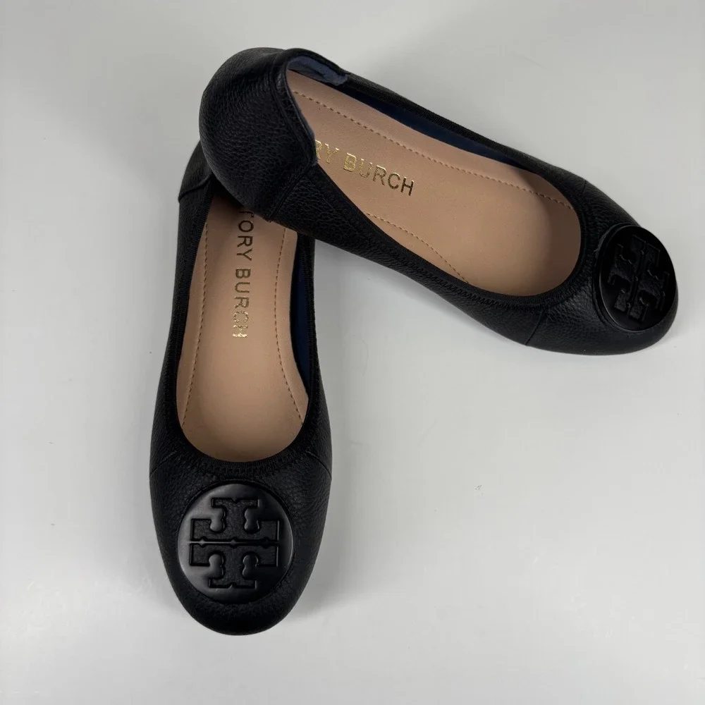 Tory Burch Minnie Women's US 6/36 Perfect Black Leather‎ Travel Ballet Flats